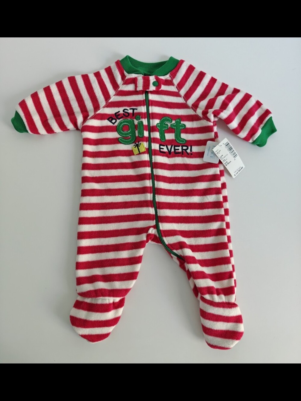 Children's Place Holiday Stripe Red/White 'Best Gift Ever' Footed One-Piece 0-3M